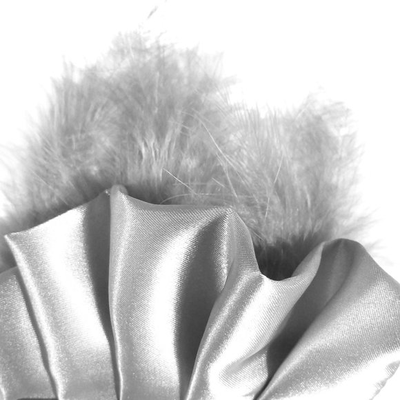 New - Silver Grey Satin Ruffle & Feather Pocket Square Insert - Picture 4 of 6